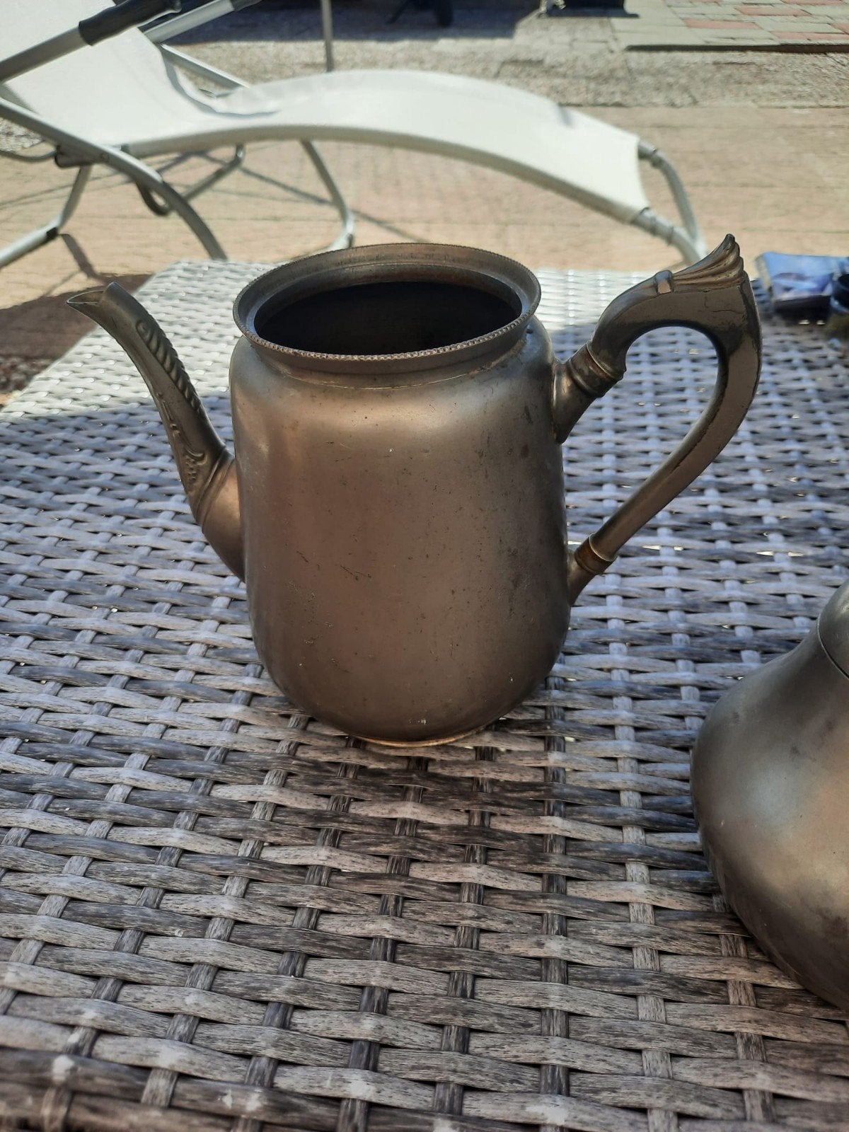 Antieke tinnen koffiekan - Decoratieve kan, Ophalen of Verzenden