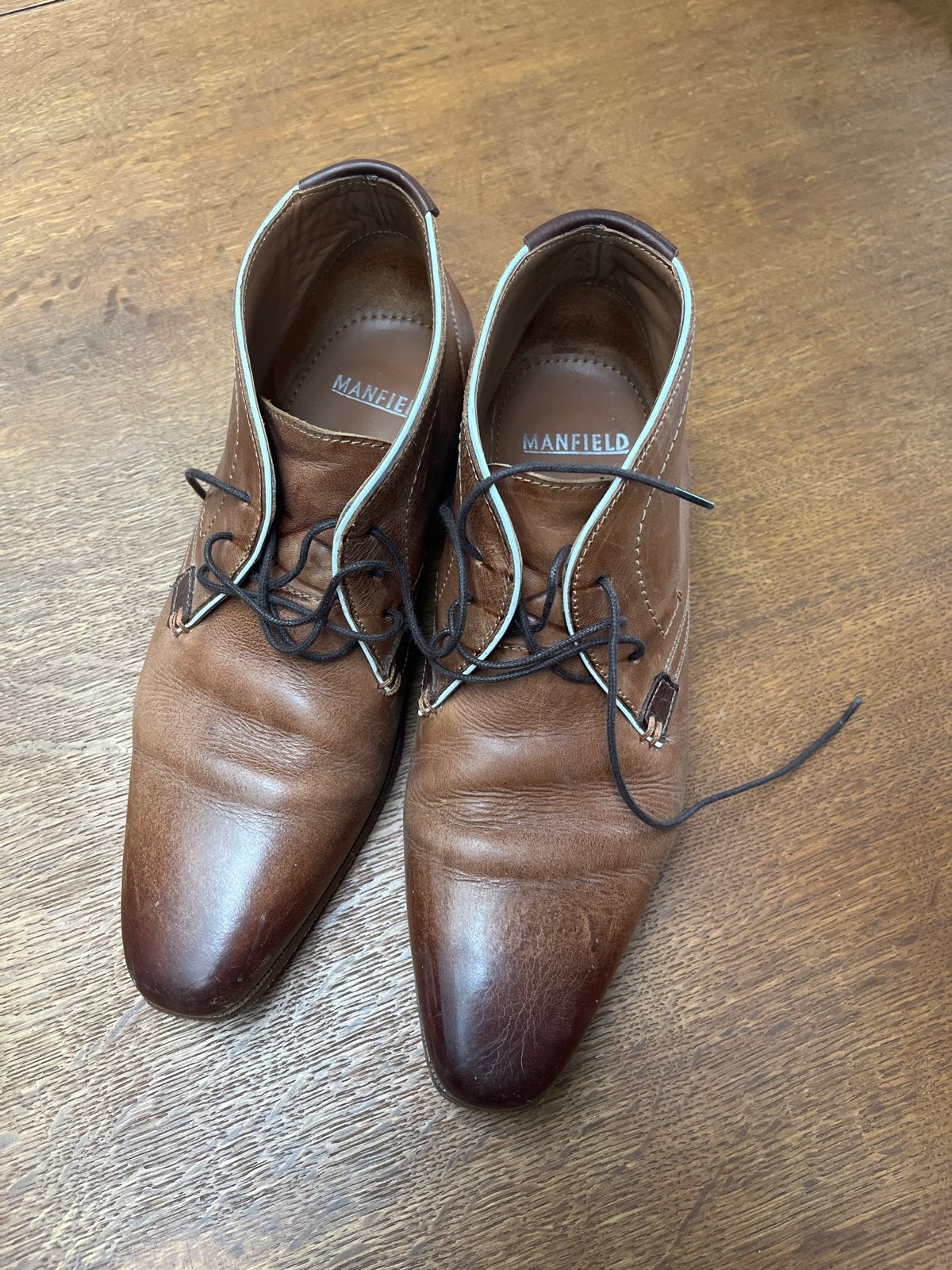 Manfield Bruine Herenschoenen Maat 40, Bruin, Ophalen of Verzenden, Gedragen, Veterschoenen