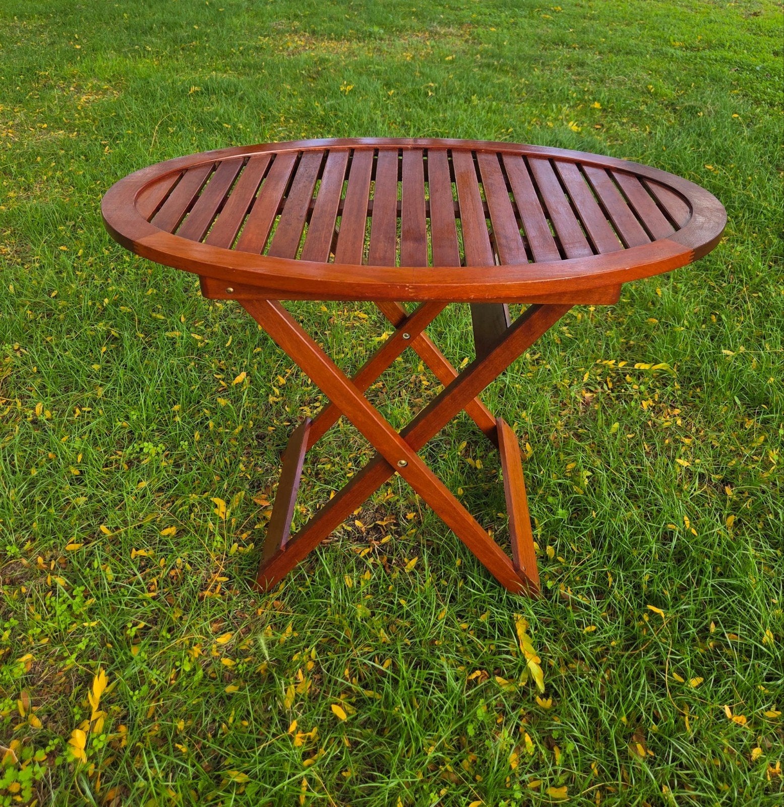 Prachtige houten tuintafel (inklapbaar) – 90 x 52,5 cm, Ophalen, Ovaal, Hout