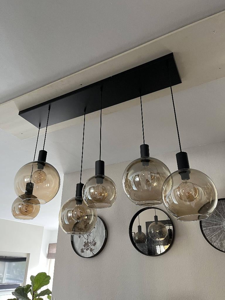 Tweedekans: Hanglamp 6-lichts Smoke glas, Ophalen, Zo goed als nieuw, Glas, 75 cm of meer