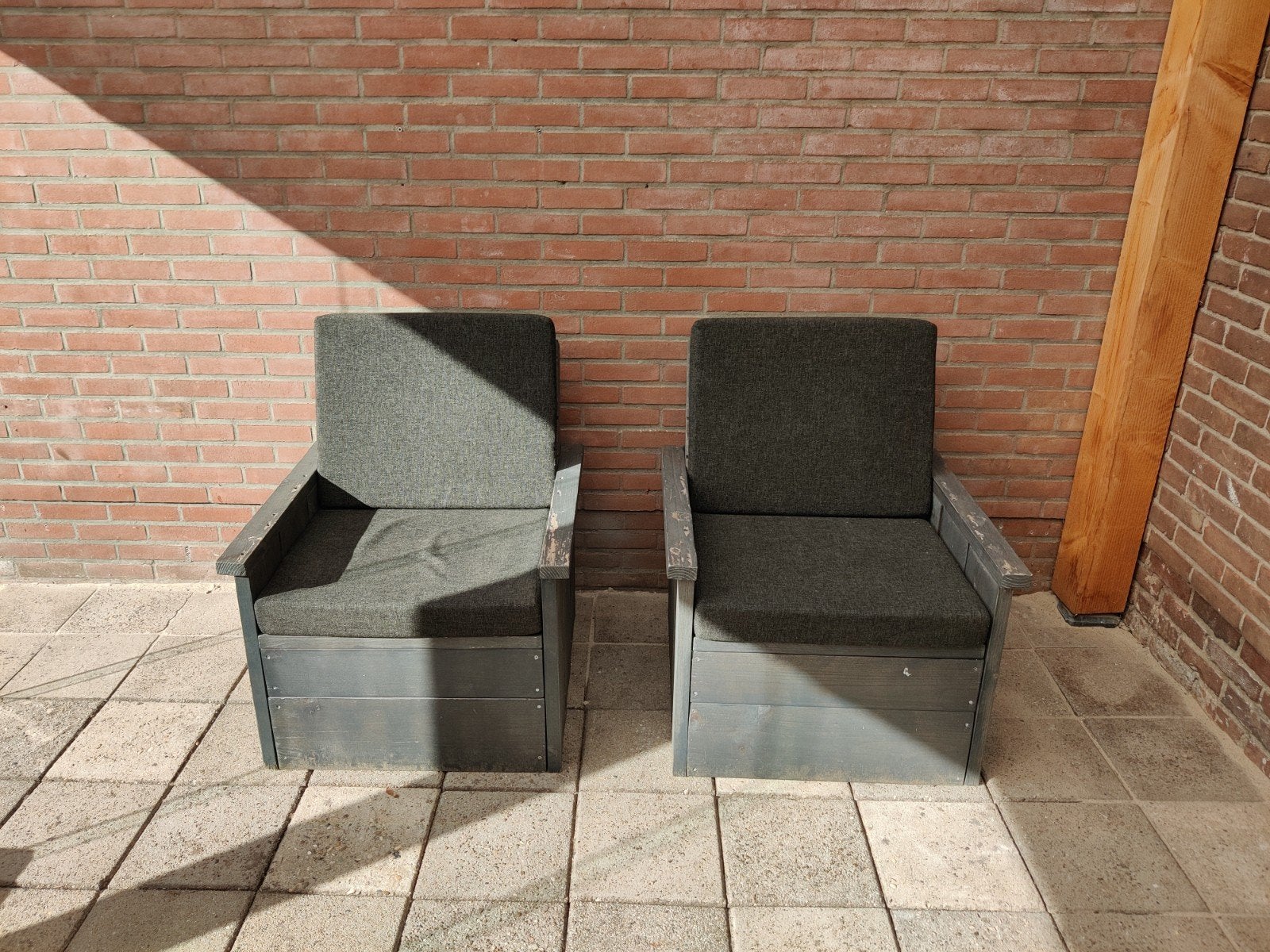 gratis af te halen steigerhouten stoelen met kussens, Ophalen, Gebruikt, Steigerhout