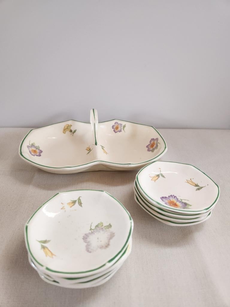 Vintage bonbonschaal met 6 petit-four schaaltjes, Antiek en Kunst, Curiosa en Brocante, Ophalen of Verzenden