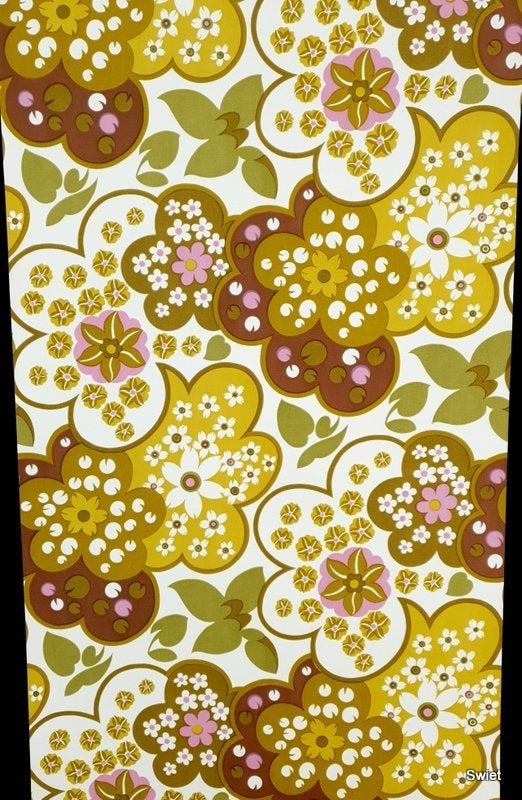 6614 vintage bloemen  mustard dusty pink olive green swiet, Ophalen of Verzenden