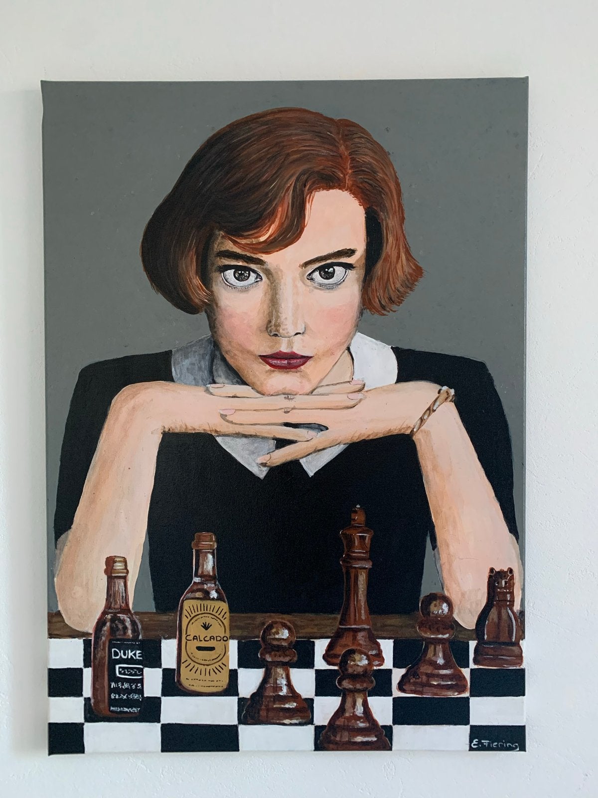 Beth Harmon schilderij - The Queen's Gambit, Ophalen of Verzenden, Gelakt/vernis, Acrylverf, Portret