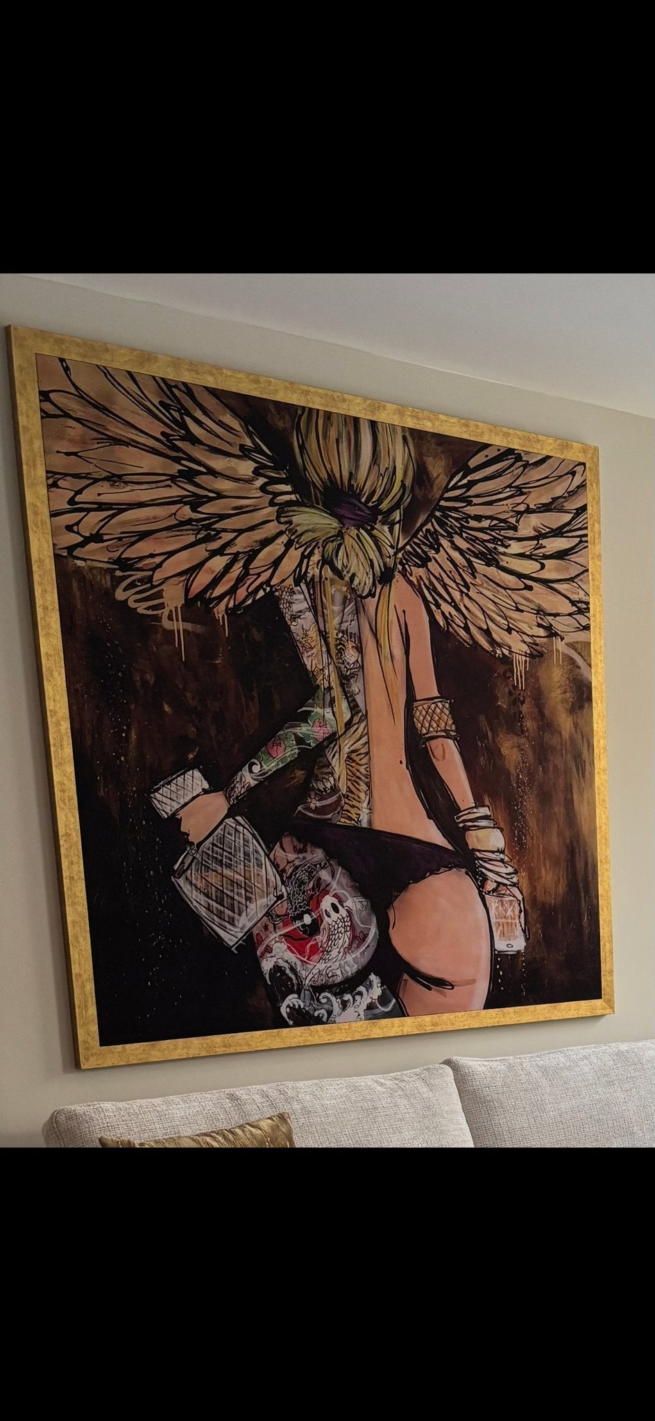 Canvas Schilderij Tattoo Angel, Ophalen, Figuren, Ingelijst, Overige materialen