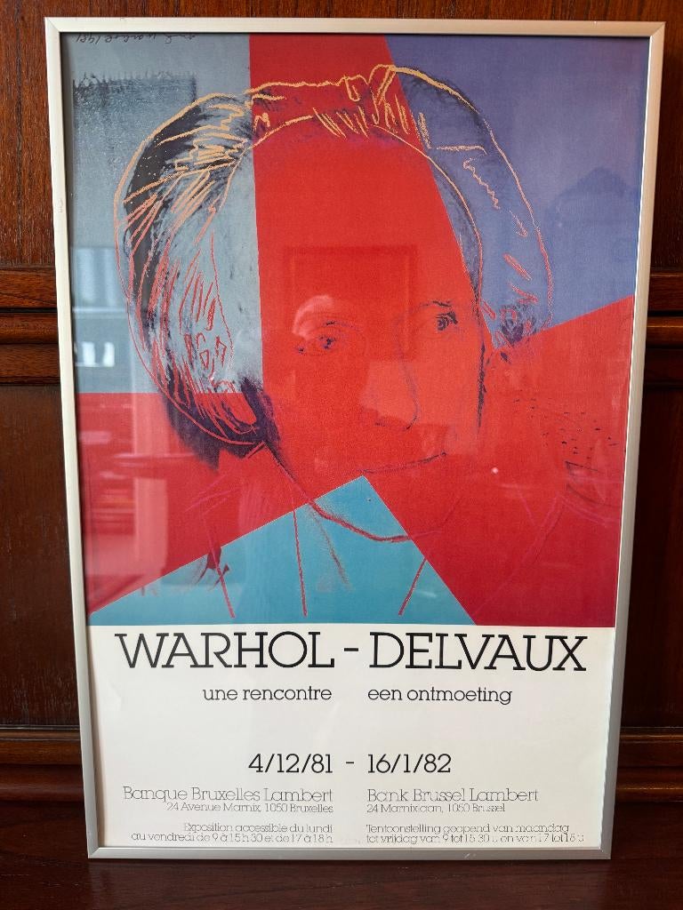 Tentoonstellingsaffiche  Paul Delvaux Andy Warhol, Rechthoekig Staand, Met lijst, Nieuw, Ophalen of Verzenden