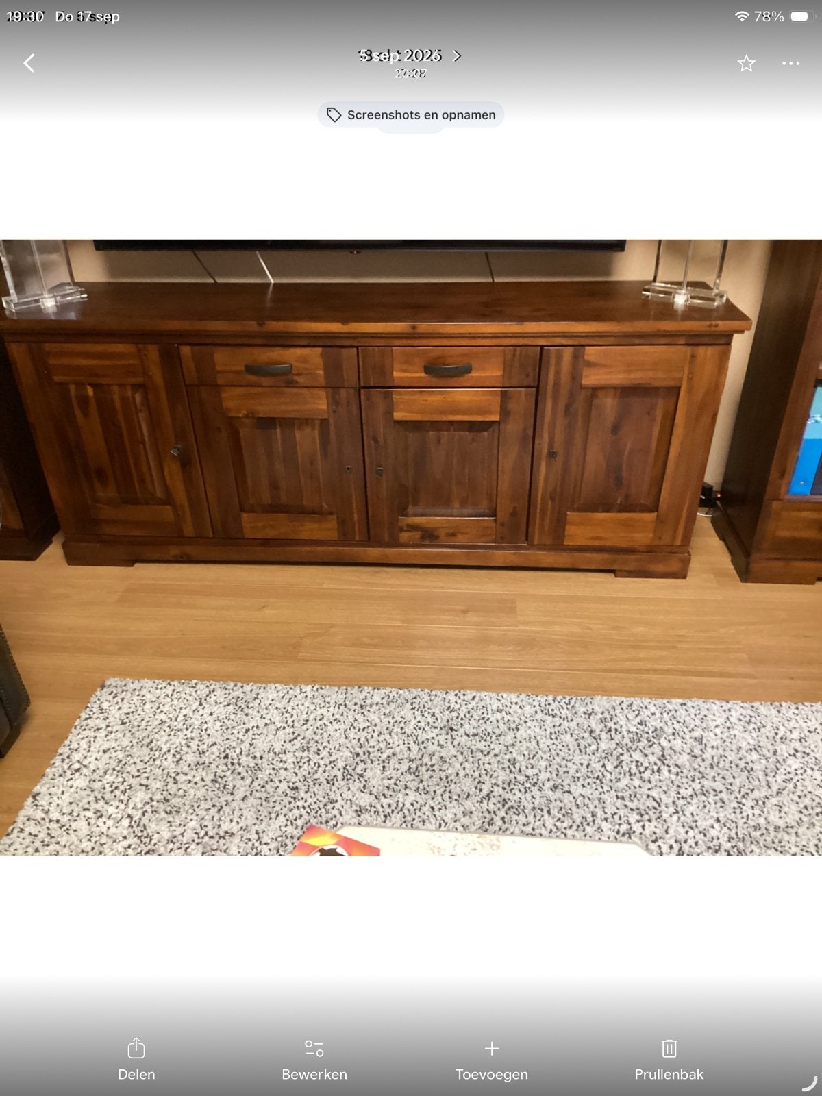 Dressoir vitrine kast muurtafeltje 4 eetstoelen, Ophalen, 25 tot 50 cm, Minder dan 100 cm