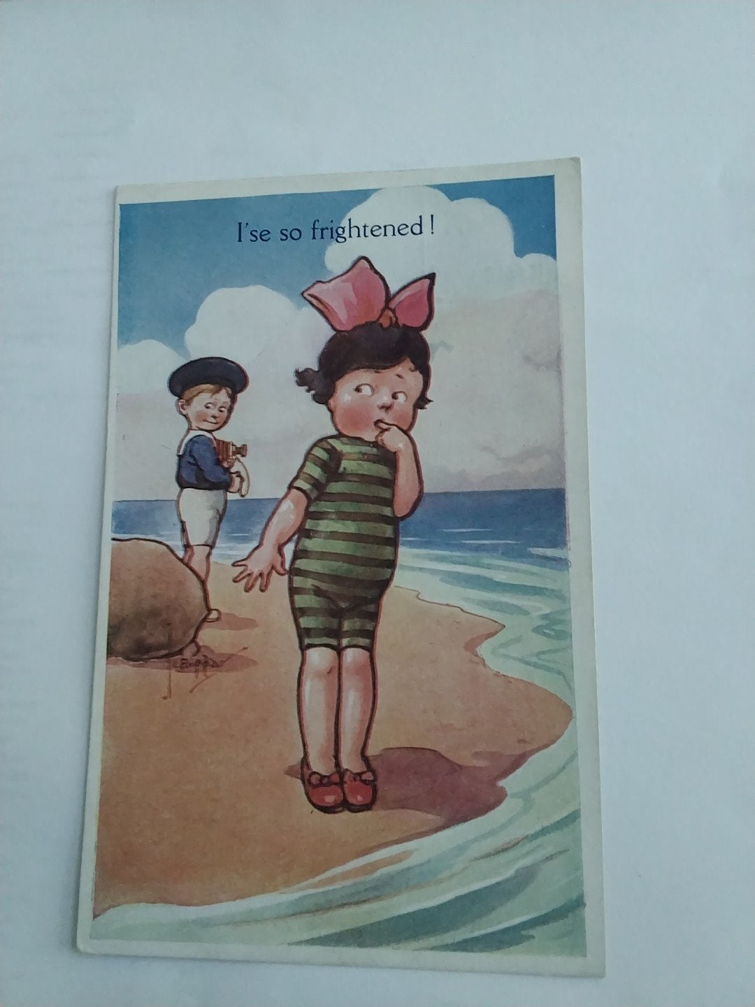 Vintage kaart: 'I'se so frightened!' - Kinderen aan Ze, Ophalen of Verzenden, Voor 1920, Gelopen, Kinderen