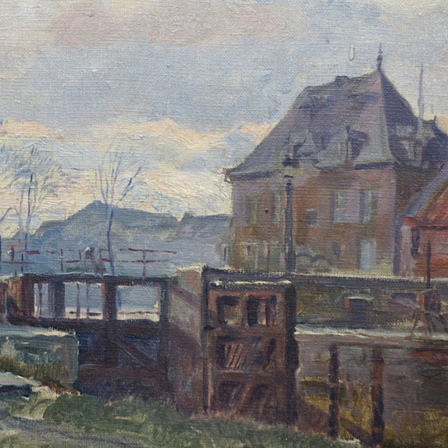 Sluizen over de Rupel te Boom (1925), Ophalen of Verzenden, Overige stijlen, Bijzondere lijst, Stads- / dorpsgezicht