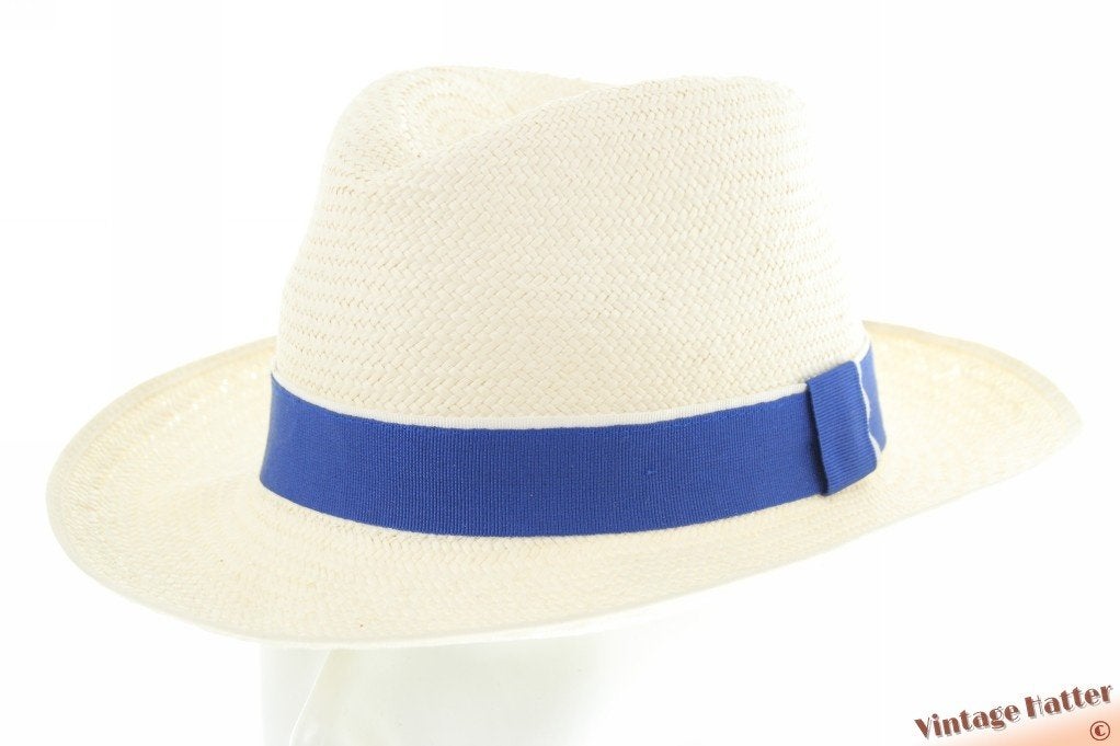 Panama gleufhoed Christys wit palmriet met blauwe band 58