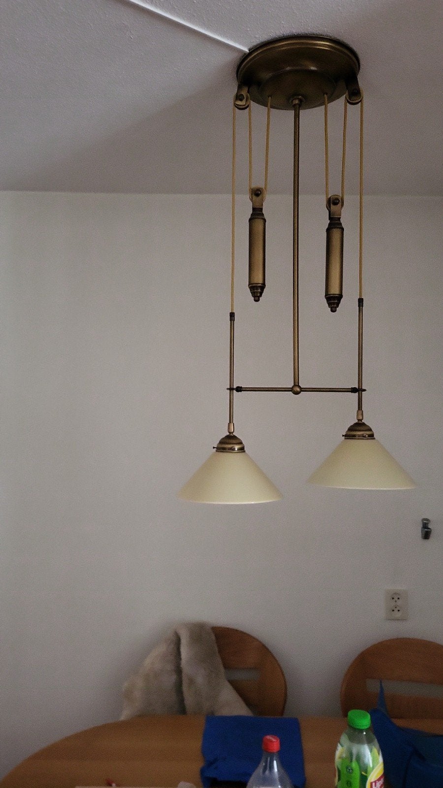 Klassieke hanglamp en wandlamp set - Brons met glazen kap, Metaal, Overige merken, Gebruikt, Klassiek