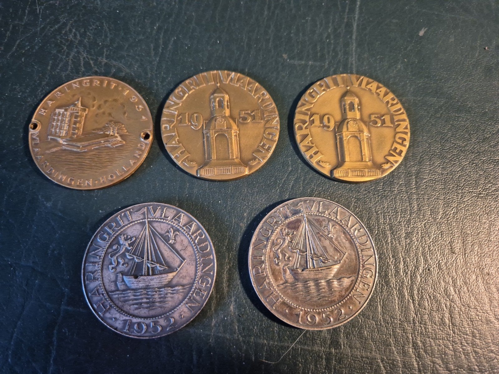 Set van 5 originele herdenkingspenningen Vlaardingen, Postzegels en Munten, Ophalen of Verzenden, Setje