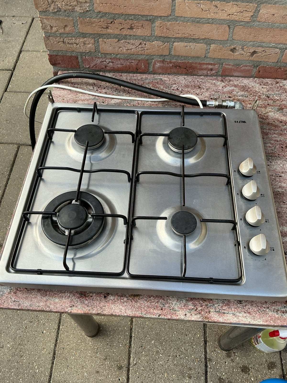 Etna gaskookplaat RVS 60 cm met wokbrander - voor klusser, Gebruikt, Inbouw, Gas, 4 kookzones