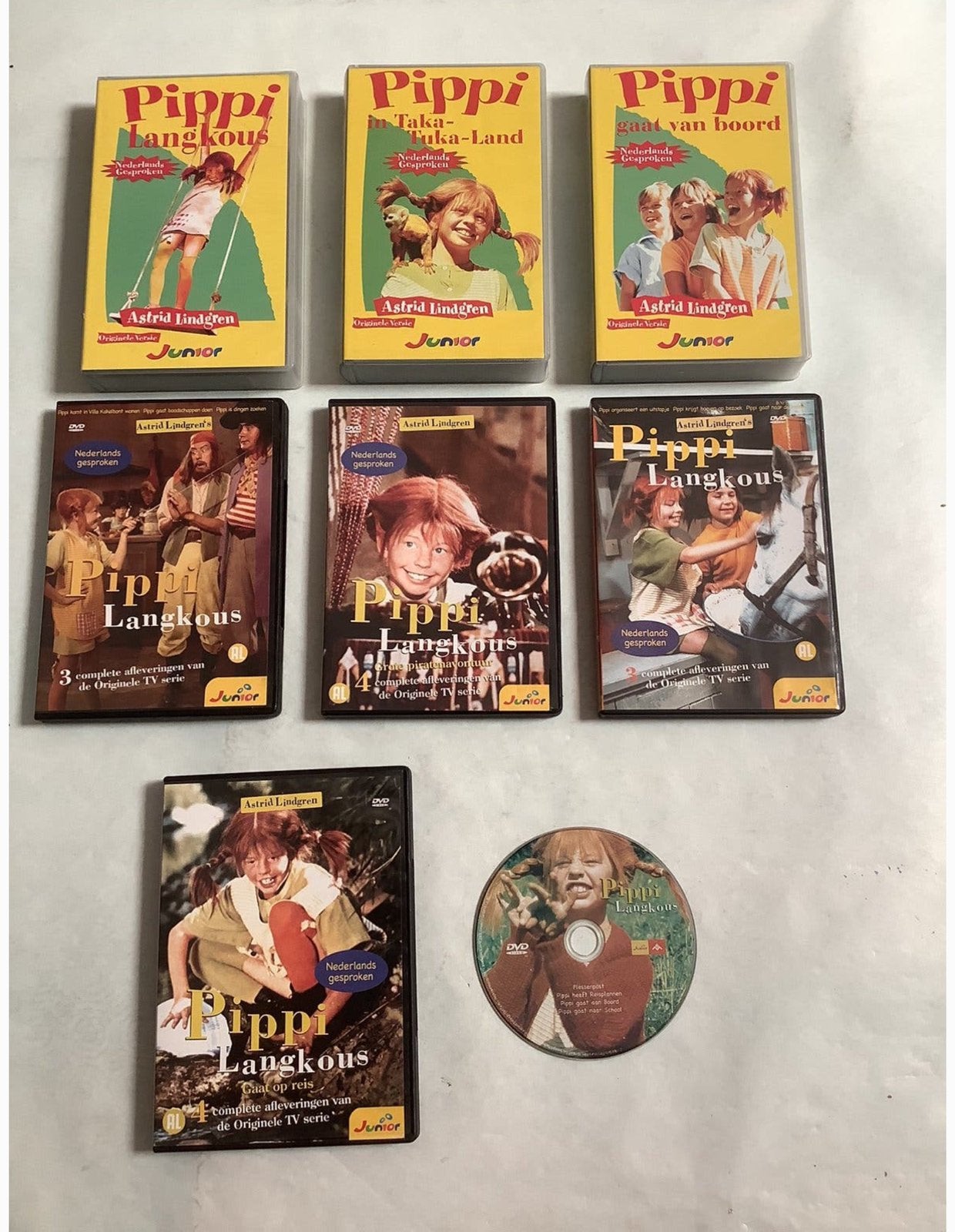 PIPI LANGKOUS    5 dvd  /  3 videobanden, Alle leeftijden, Ophalen of Verzenden, Zo goed als nieuw
