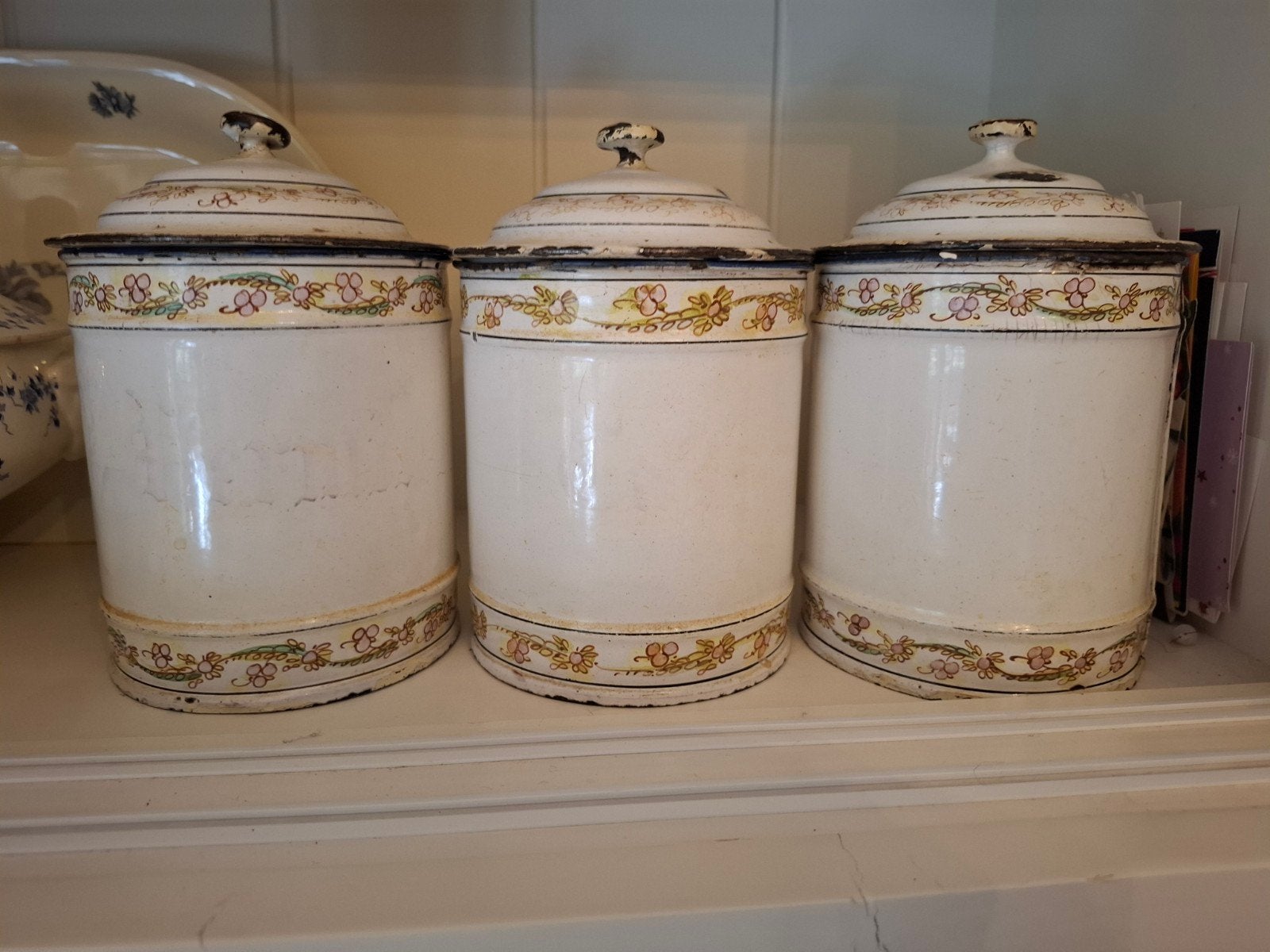 Antieke emaille voorraadpotten - Set van 3, Ophalen of Verzenden