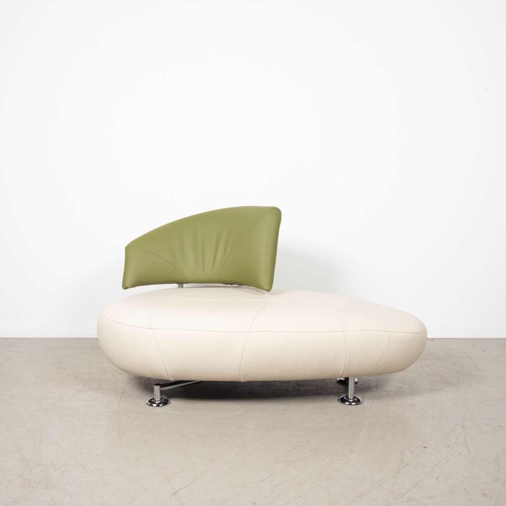 1x Leolux Kikko Chaise Longue Fauteuil Wit/Groen Leer, Huis en Inrichting, Fauteuils, Niet ingevuld, 125 tot 150 cm, Niet ingevuld