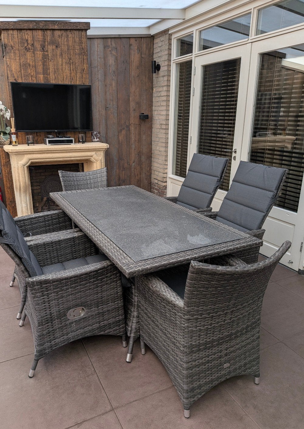 Luxe Wicker Tuinset Met Verstelbare Stoelen, Tuin en Terras, Ophalen, 6 zitplaatsen, Zo goed als nieuw, Wicker