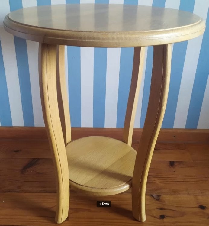 rond blank eiken bijzettafel, Huis en Inrichting, Tafels | Bijzettafels, 45 tot 60 cm, Minder dan 55 cm, Gebruikt, Rond
