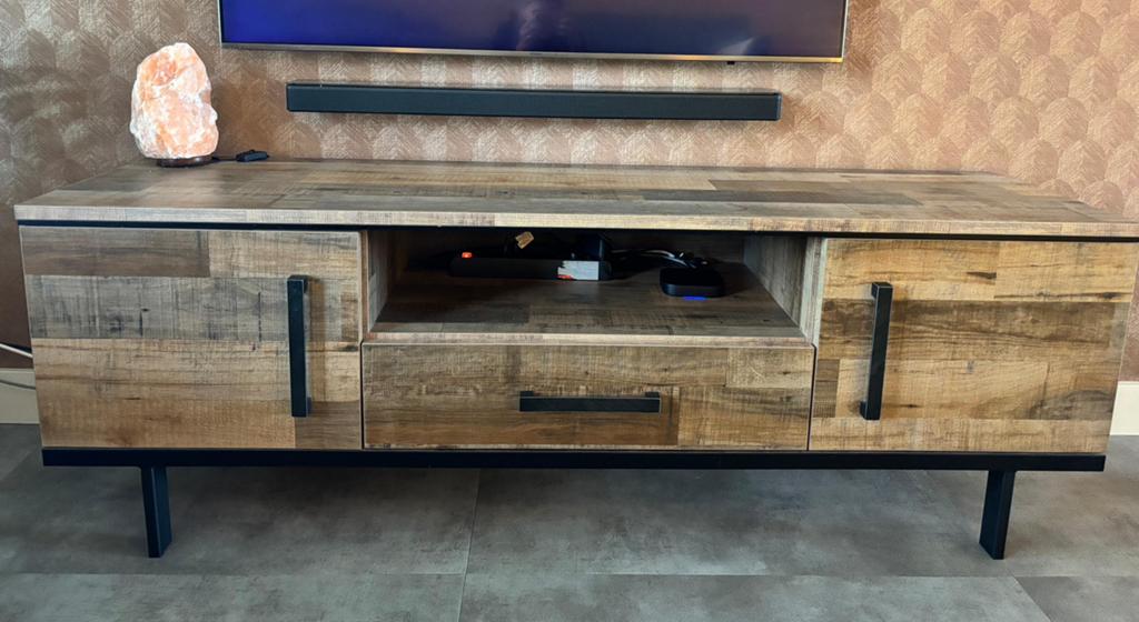 Industrieel tv-meubel houtlook 175x48x60, Ophalen, 150 tot 200 cm, Zo goed als nieuw, Minder dan 100 cm