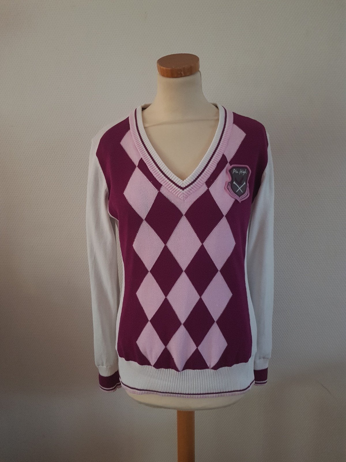 Vintage Pin High Golf sweater M roze-wit, Ophalen of Verzenden, Zo goed als nieuw, Kleding, Overige merken