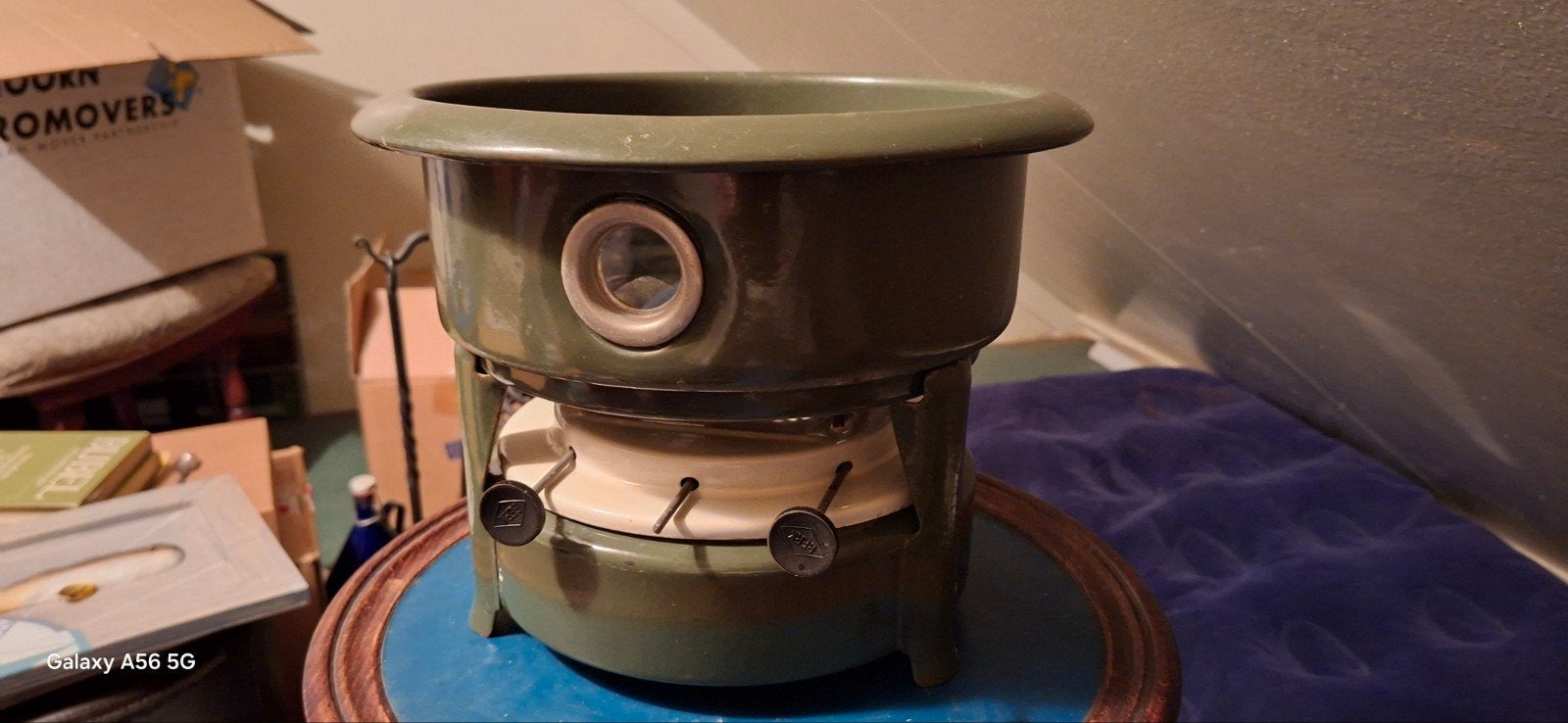 Vintage Oliestel met 3 Pitten - Groen, Antiek en Kunst, Ophalen
