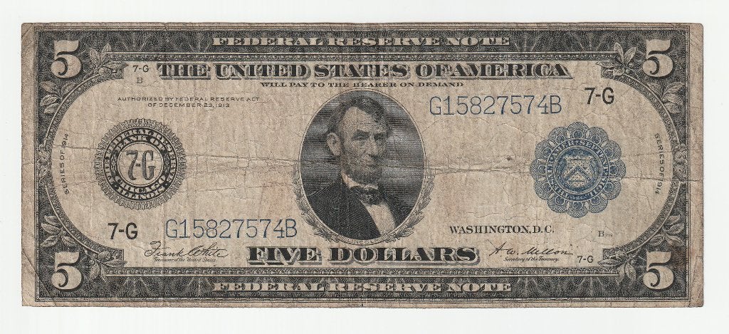 Amerika : 5 Dollar 1914, Verzenden, Noord-Amerika, Los biljet