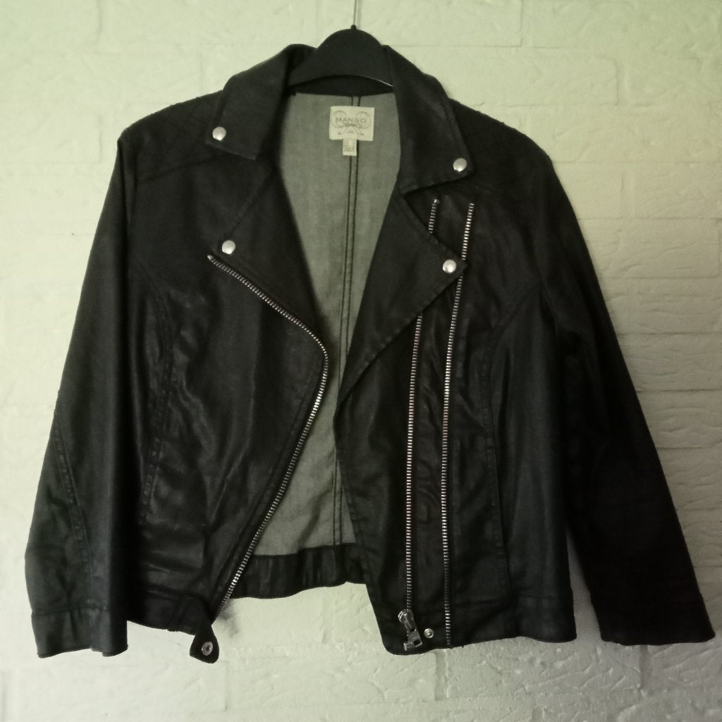 Mango leerlook biker jasje maat L ( valt als 38/40), Maat 38/40 (M), Mango, Verzenden, Zwart