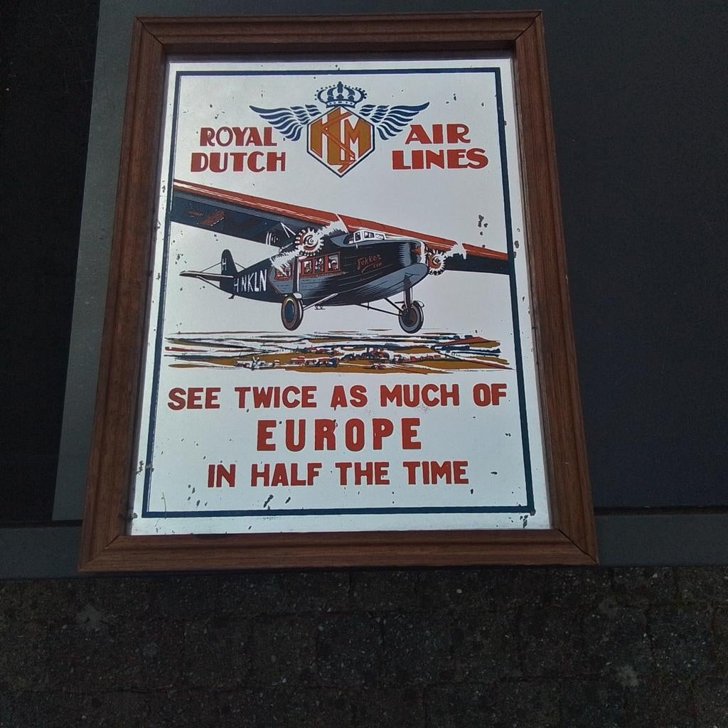 Vintage KLM Fokker Spiegel, Gebruikt, Stoelenco@hotmail.com, Overige typen, Ophalen of Verzenden
