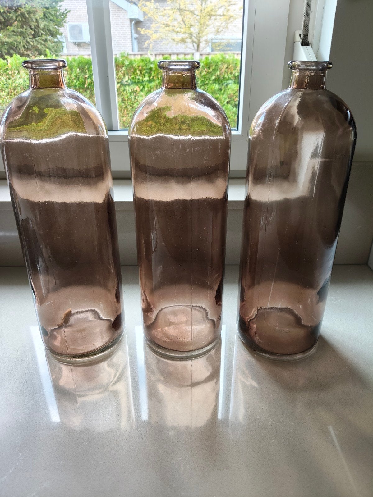 Drie vazen zware kwaliteit!!41 hoog Z.G.A.N., Glas, Ophalen, Zo goed als nieuw, 14 cm