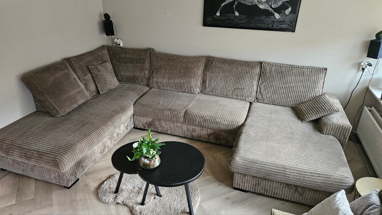 Grote comfortabele ribstof u-bank, Huis en Inrichting, Banken | Bankstellen, Gebruikt, 100 tot 125 cm, Hoekbank, 300 cm of meer