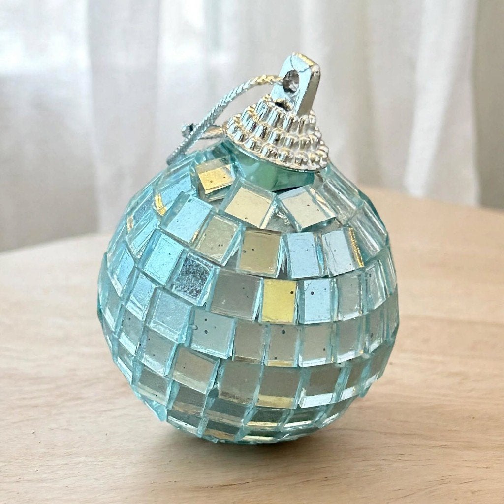 Vintage Mini Disco Bal - IJsblauw Spiegelbal, Ophalen of Verzenden, Gebruikt