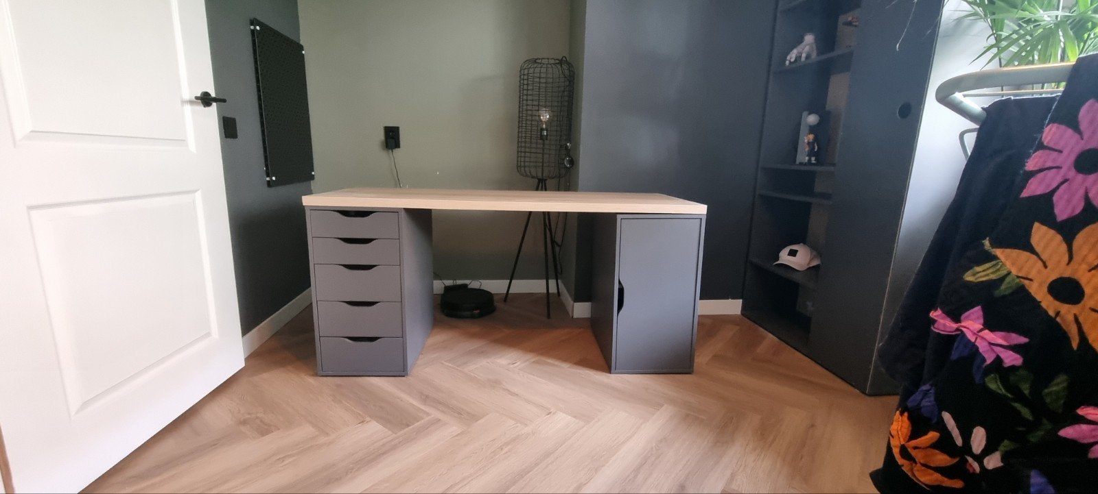 IKEA Alex bureau met ladekast en opbergmeubel, Ophalen, Met lades, Spaanplaat of MDF, Zo goed als nieuw