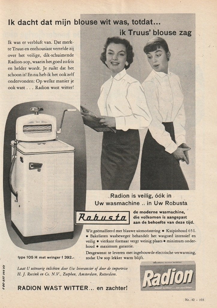 Retro reclame 1958 Radion wasmiddel Truus witte blouse, Verzenden, Overige typen