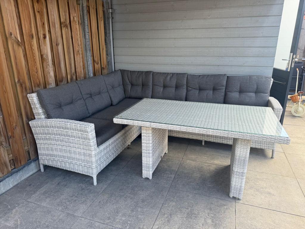 Loungebank met tafel, Tuin en Terras, 5 zitplaatsen, Gebruikt, Ophalen of Verzenden, Loungeset