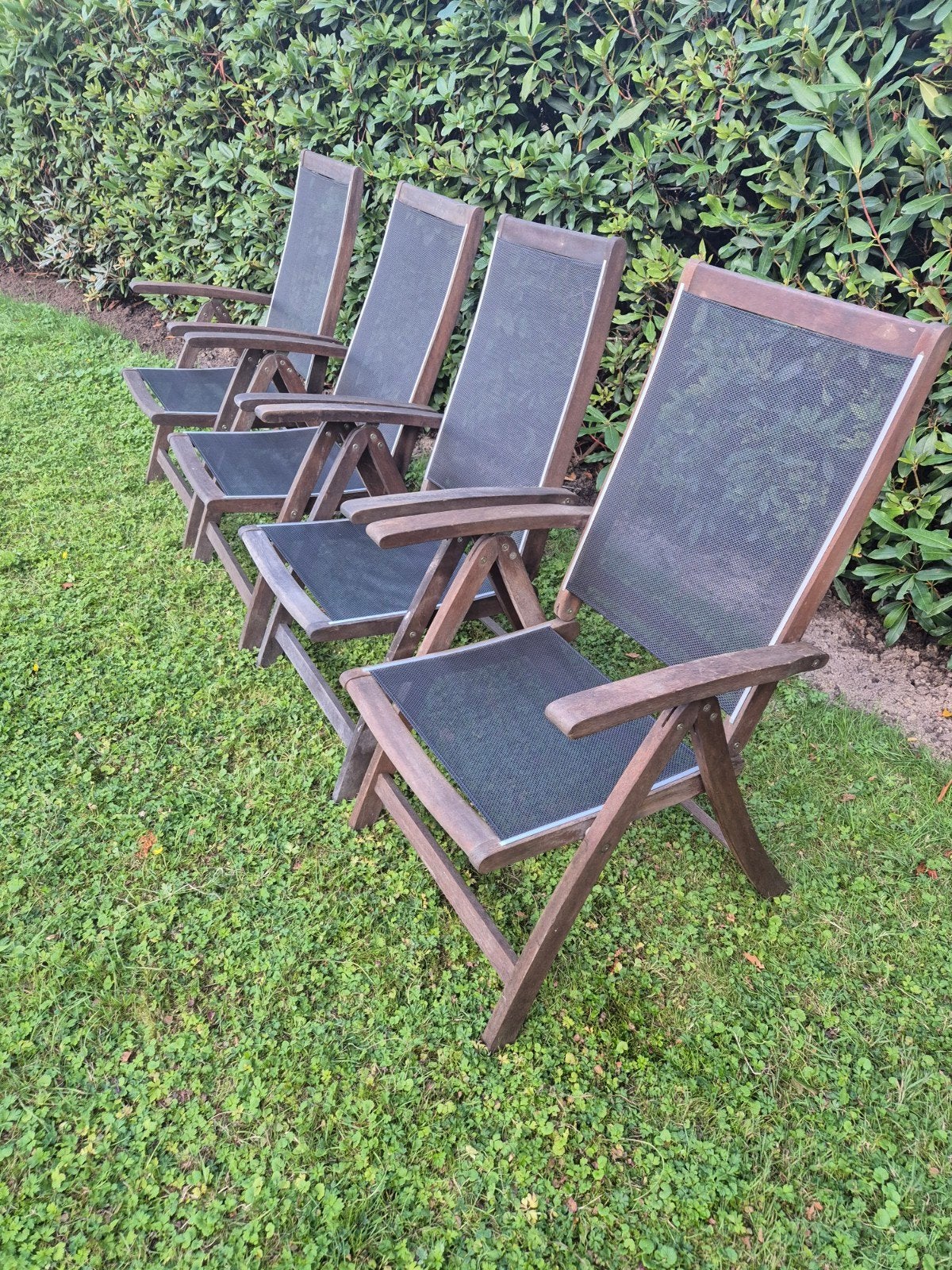 Set van teak hardhouten tuinstoelen, Tuin en Terras, Tuinstoelen, Ophalen of Verzenden, Zo goed als nieuw, Hout, Inklapbaar