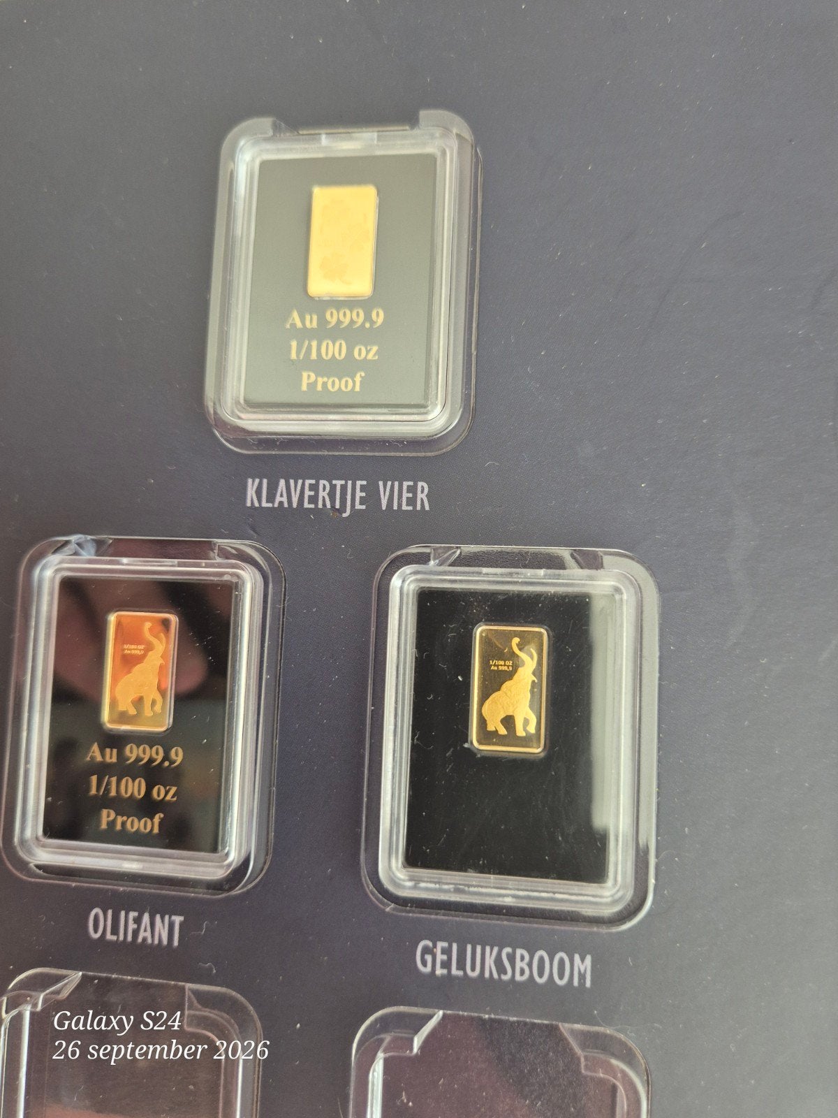 3x Lucky Gold Bar Prestige Set: Olifant & Klavertje Vier, Ophalen, Koningin Beatrix, Overige waardes, Goud