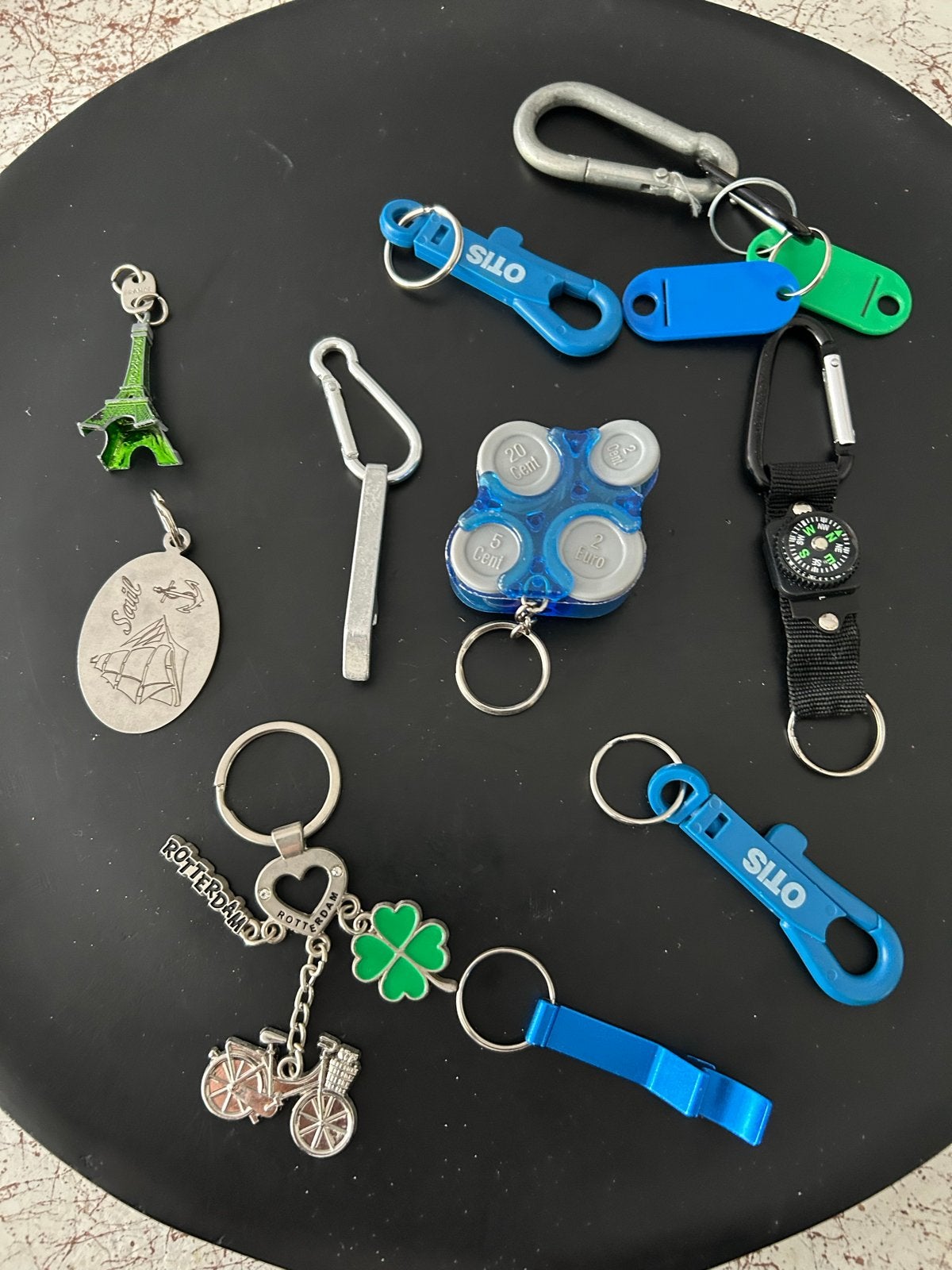 Diverse sleutelhangers: Parijs, Rotterdam, klavertje vier, e, Verzamelen, Ophalen of Verzenden, Gebruikt, Stad of Land