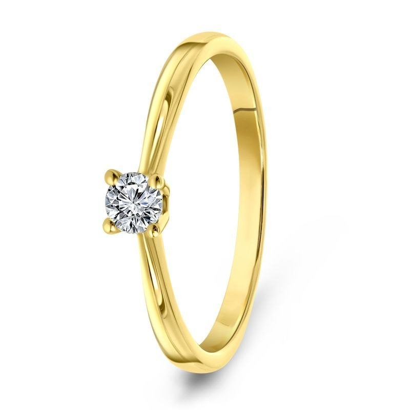 14K geelgouden solitair ring met diamant, maat 48 - Diamonde, Ophalen of Verzenden, Dame, Goud, Goud