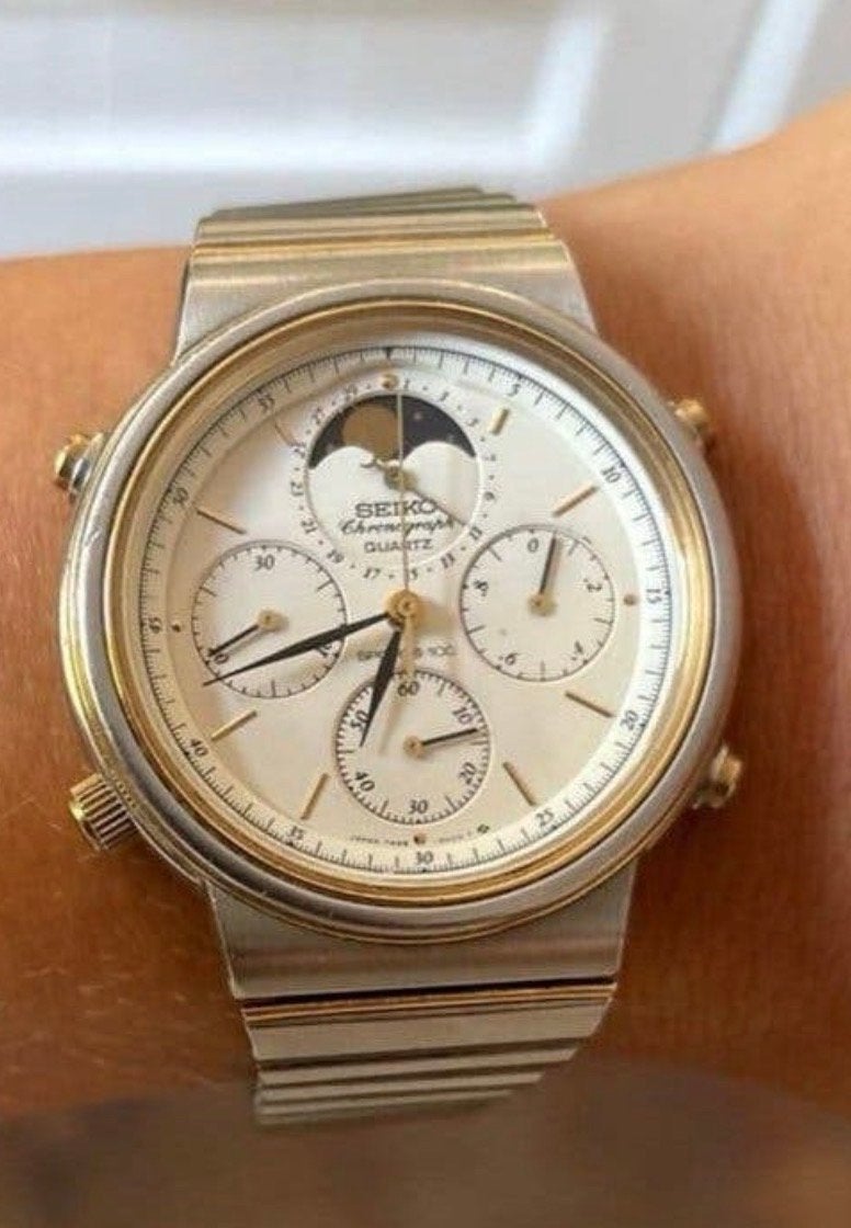 Seiko Chronograph 7A48 5000 Polshorloge moonphase maanfase, Sieraden, Tassen en Uiterlijk, Seiko, Staal, Polshorloge, Ophalen of Verzenden