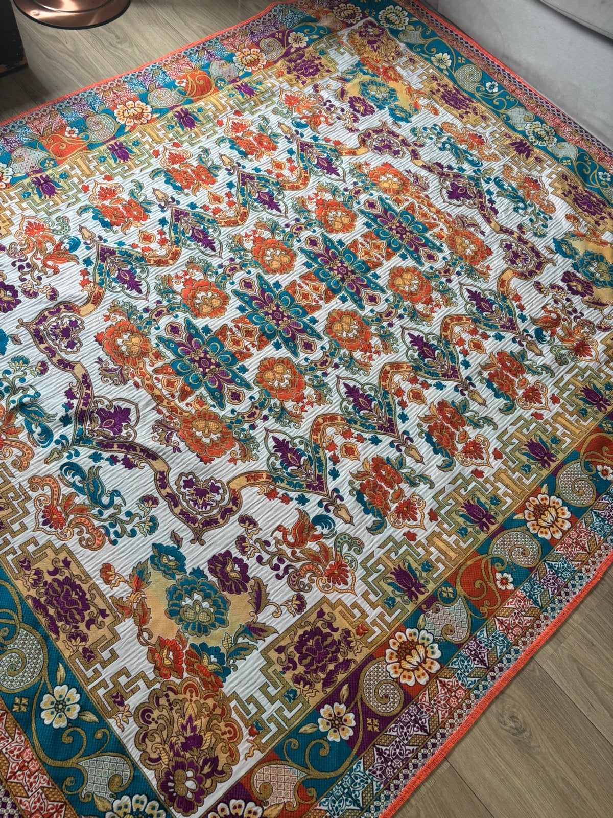 Schitterende, kleurrijke oosterse sprei / quilt, Huis en Inrichting, 150 tot 200 cm, 200 cm of meer, Ophalen of Verzenden, Zo goed als nieuw
