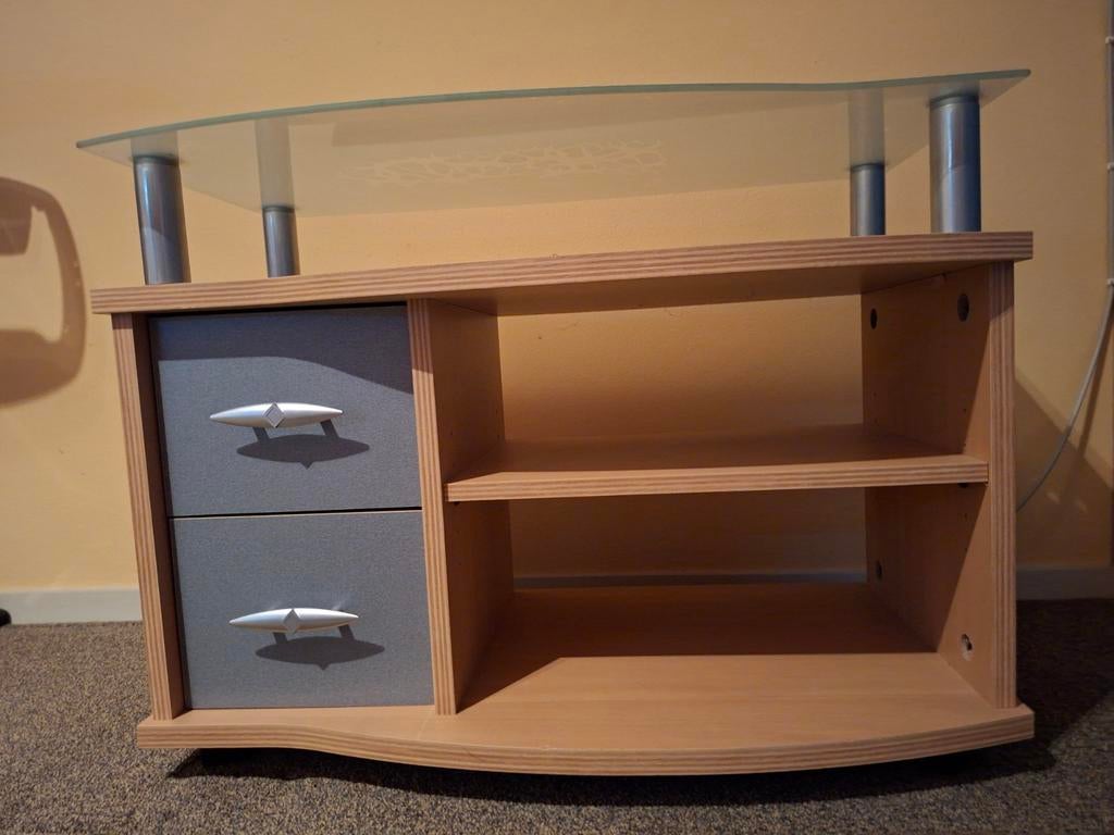 TV-meubel met glazen blad en lades, Ophalen, 50 tot 100 cm, Minder dan 100 cm, Modern