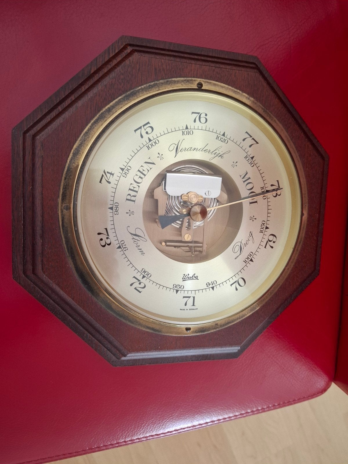 Vintage Wuba Barometer - Houten Achthoekig Model, Ophalen of Verzenden, Gebruikt, Barometer
