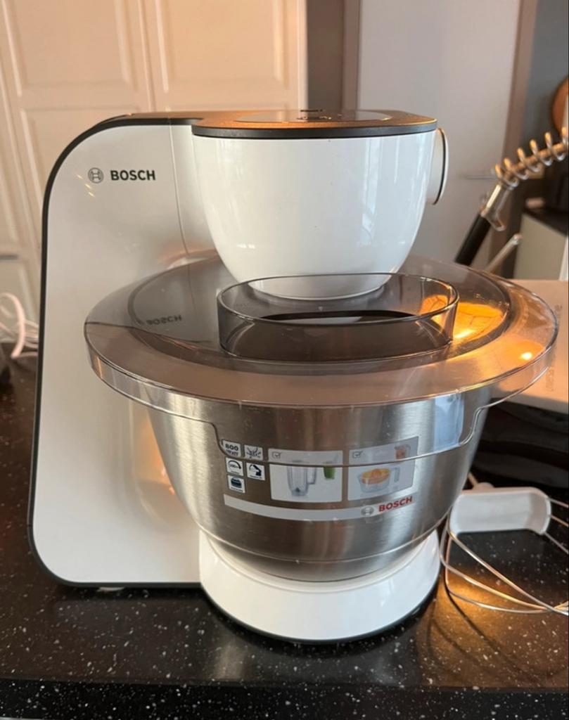Bosch MUM Keukenmachine - Wit/RVS, Ophalen of Verzenden, Zo goed als nieuw, Vaatwasserbestendig, 3 snelheden of meer