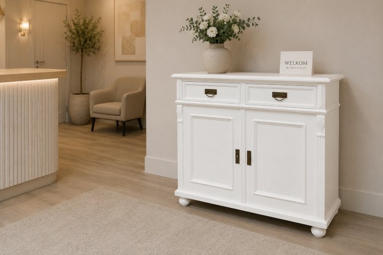 Commode Dressoir Ladekast grenen hout landelijk wit, Huis en Inrichting, Kasten | Ladekasten, 100 tot 150 cm, 1 of 2 laden, Ophalen of Verzenden
