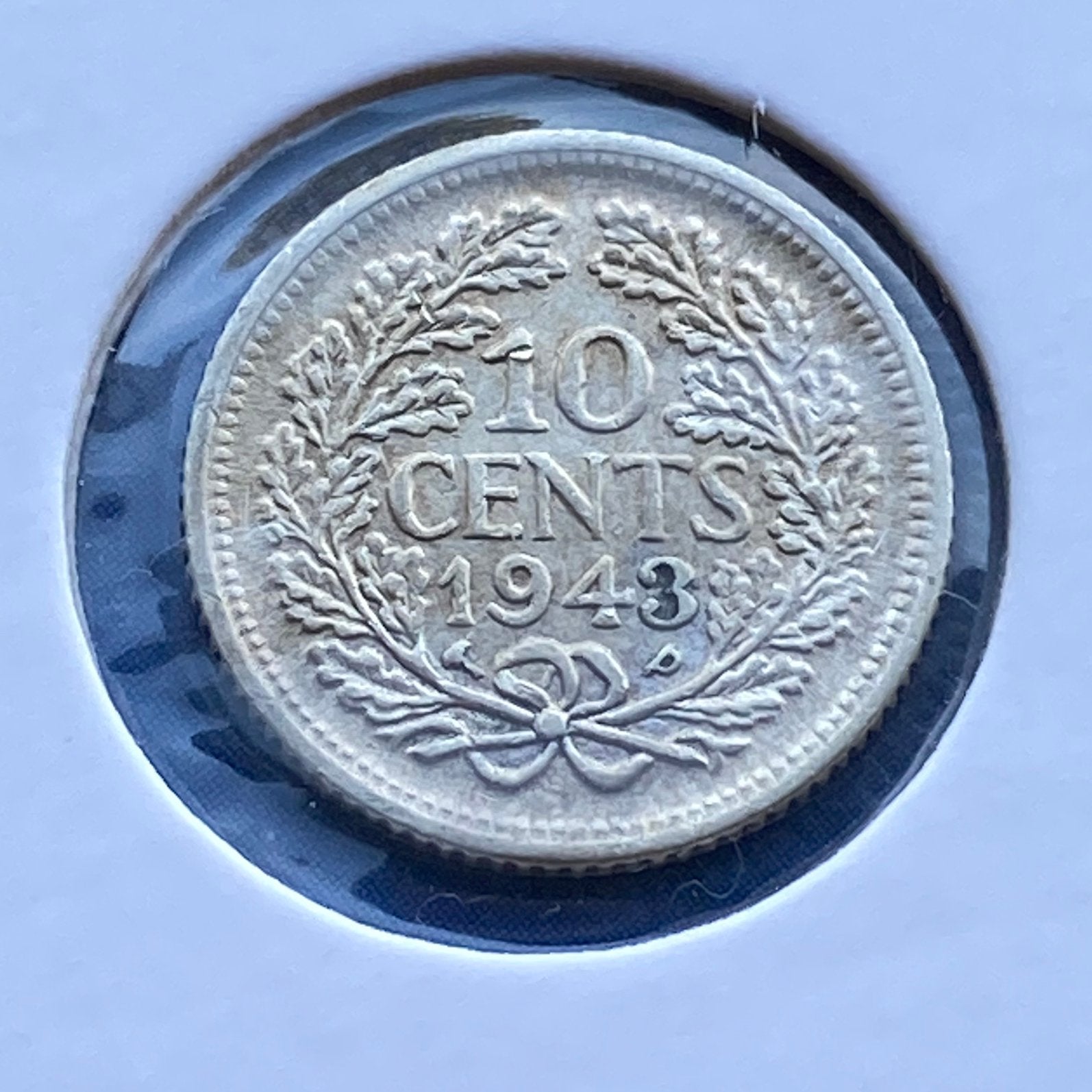 10 Cent / Dubbeltje zilver uit 1943 Pp Wilhelmina, Verzenden, Zilver, 10 cent, Koningin Wilhelmina