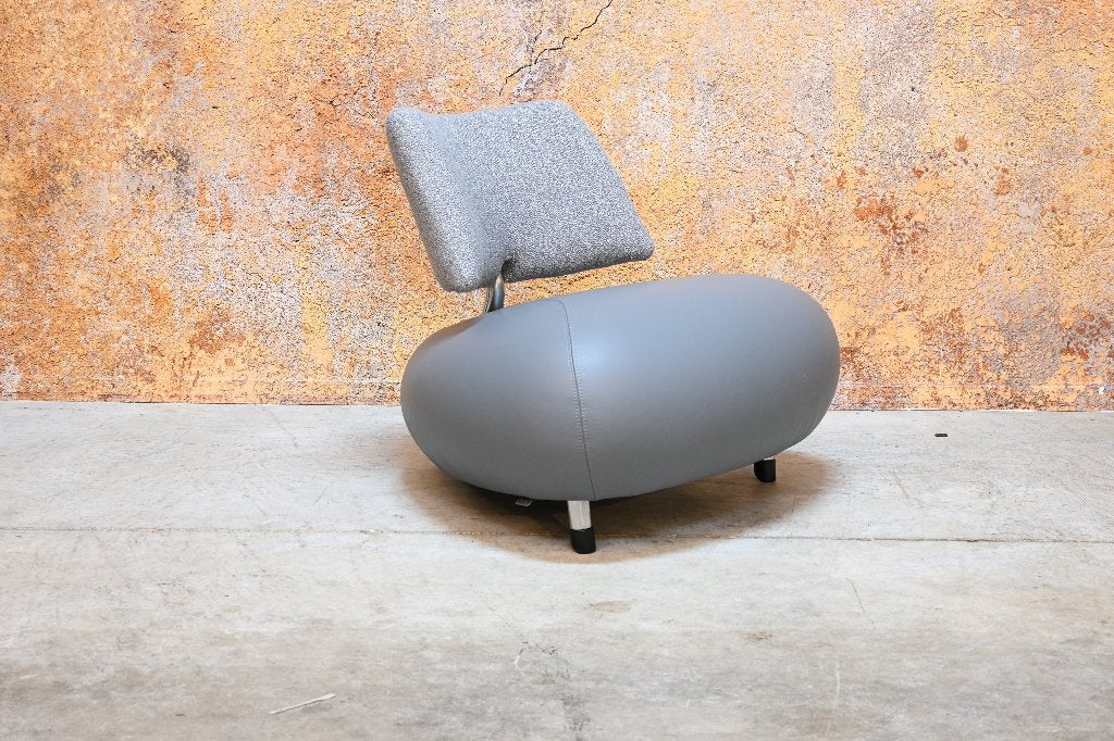 AlsNIEUW Leolux Pallone design fauteuil in grijs leer + stof, Leolux, Leolux, 75 tot 100 cm, Ophalen of Verzenden