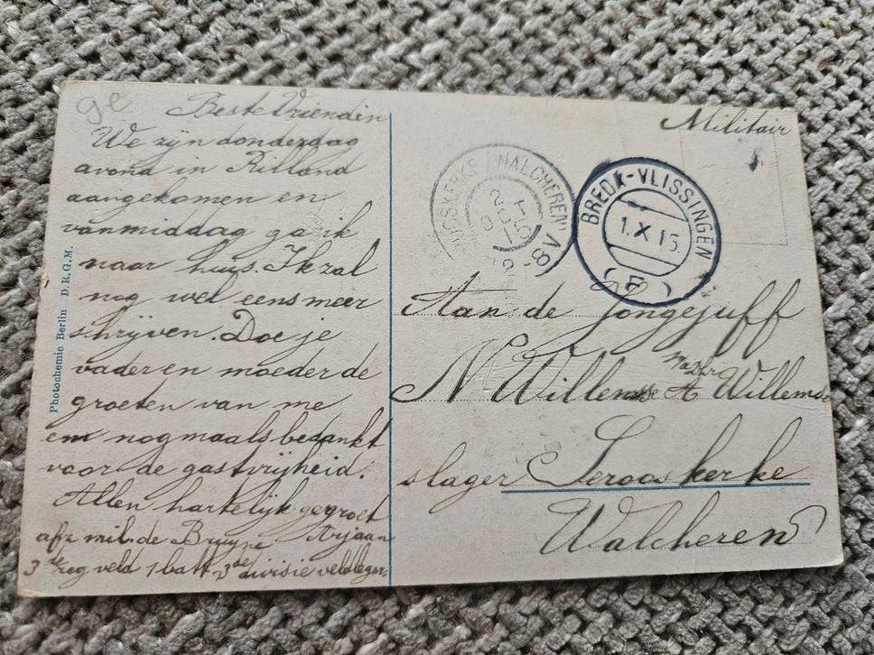 W1 Rilland oud adres 1915, Ophalen of Verzenden, Voor 1920, Gelopen, Zeeland