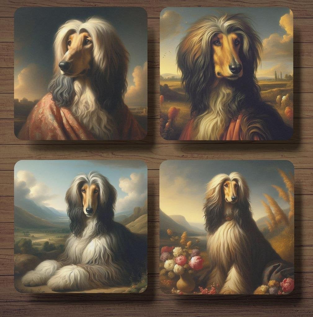 Afghaanse Windhond Rembrandt stijl onderzetters met houder, Ophalen of Verzenden, Nieuw