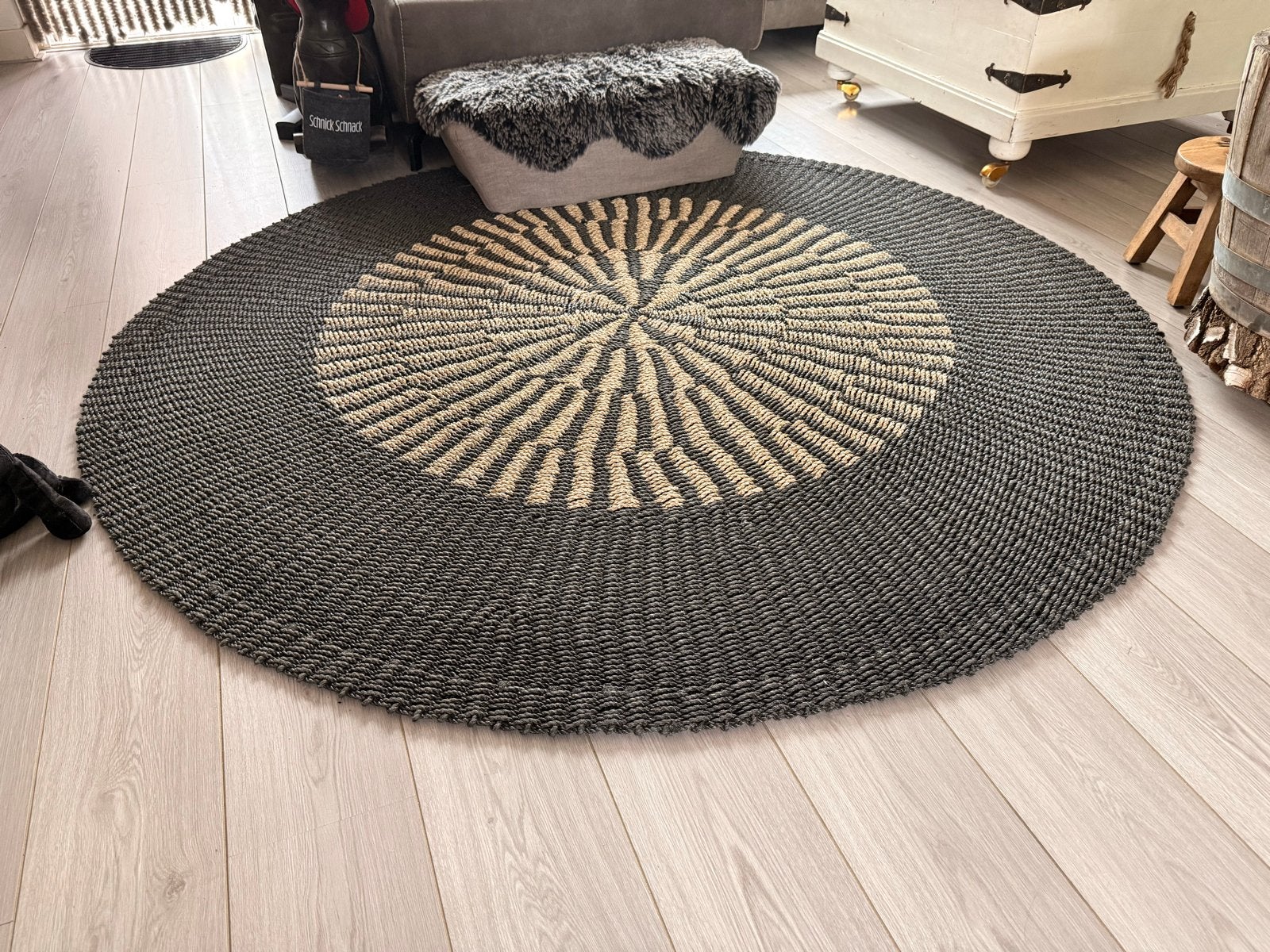 Baskin Handgeweven Zeegras Vloerkleed - Grijs/Naturel, Ophalen, Gebruikt, Rond, 200 cm of meer