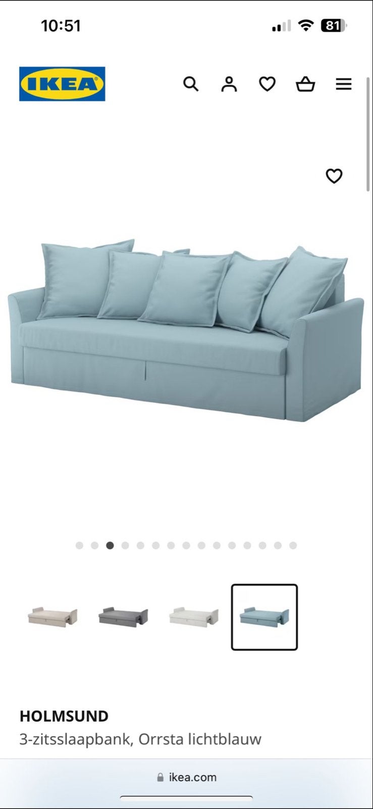 IKEA HOLMSUND 3-zits slaapbank, Orrsta lichtblauw, Ophalen, Blauw, Tweepersoons, Zo goed als nieuw